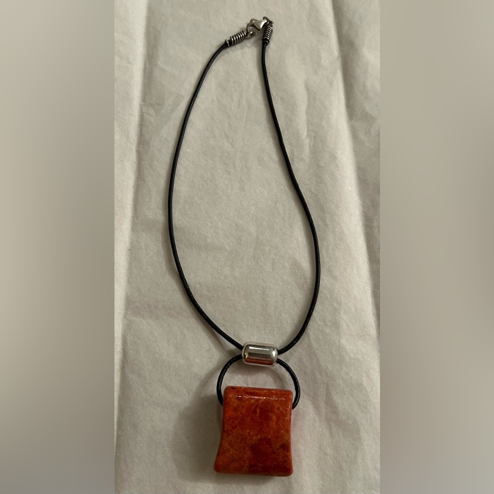 Vintage Silpada Sterling silver Red Sponge Coral pendant corded necklace